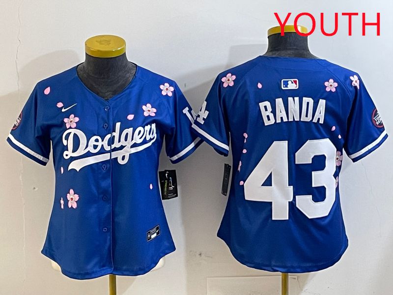 Youth Los Angeles Dodgers #43 Banda Blue White Blue Sakura Edition 2025 Nike MLB Jersey style 1->youth mlb jersey->Youth Jersey